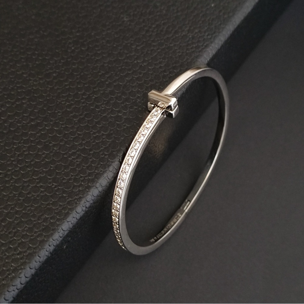 Tiffany & Co. Signature "T" Clasp Diamond-Accent Bangle
